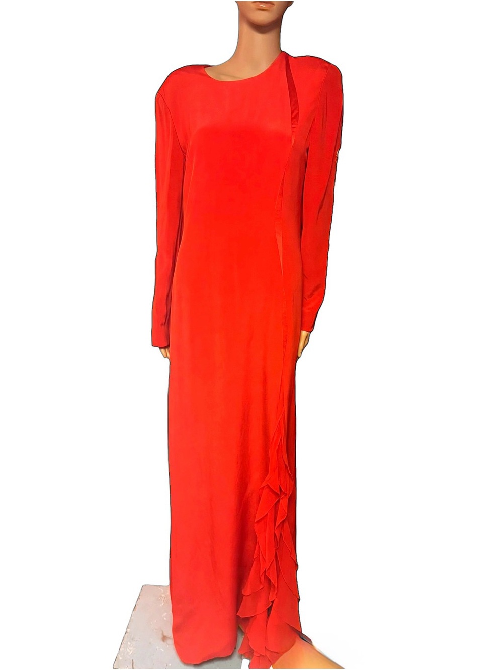 Vtg Carolina Herrera 14 Red Long-Sleeve silk Maxi Dress fits 8-10